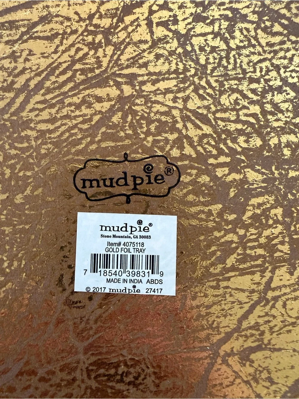 Mud Pie Gold foil Rectangular Decorative large Tray
